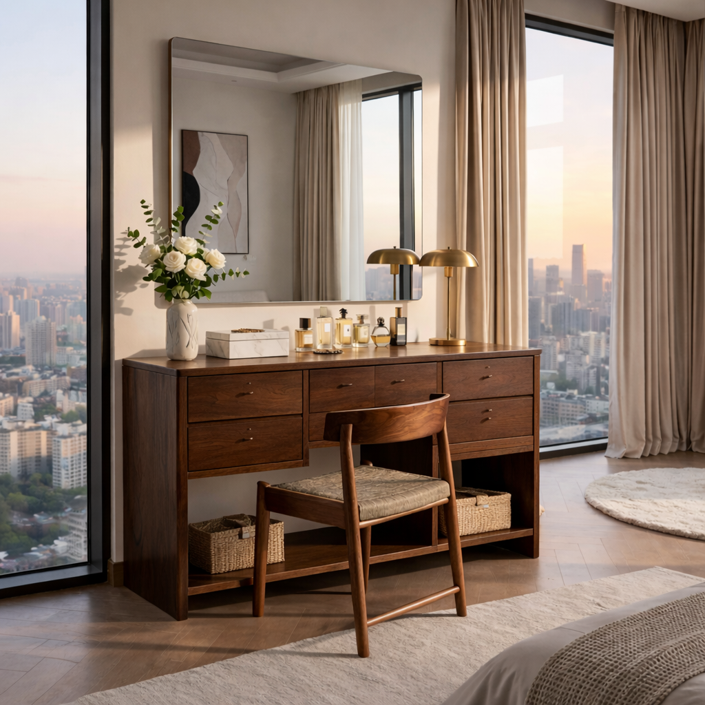 Handcrafted Solid Wood Makeup Vanity with Storage | Elegant Modern Design