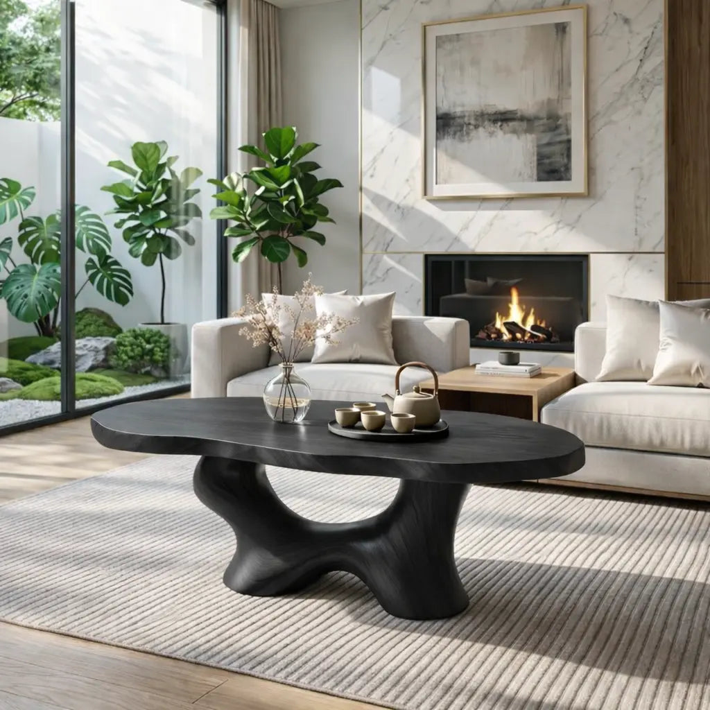 Modern Handcrafted Coffee Table, Sculptural Wooden Design with Elegant Curves Kitchnce