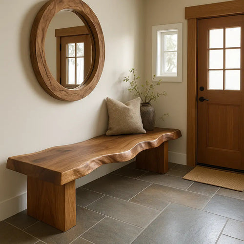 Handcrafted Solid Wood Bench – Live Edge Walnut Entryway Bench with Organic Wave Design Kitchnce