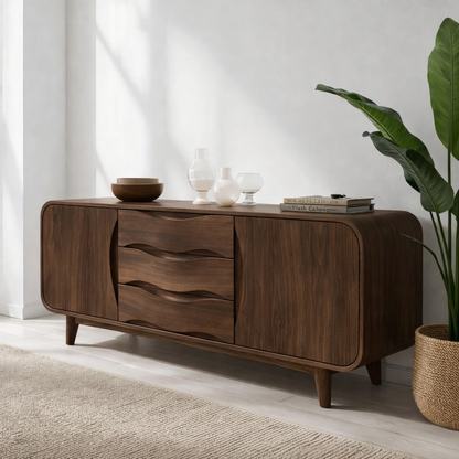 Solid Wood Console Table with Wave Drawers – Modern Entryway Storage Cabinet