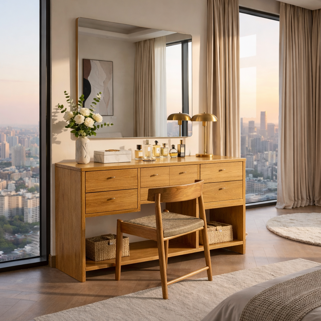 Handcrafted Solid Wood Makeup Vanity with Storage | Elegant Modern Design