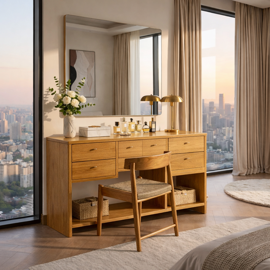 Handcrafted Solid Wood Makeup Vanity with Storage | Elegant Modern Design