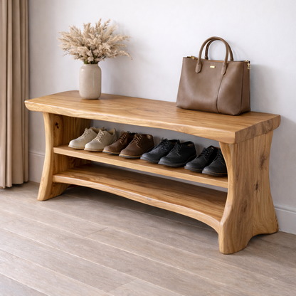 Solid Wood Entryway Bench with Shoe Storage Shelf – Natural Wood Shoe Rack Bench Kitchnce