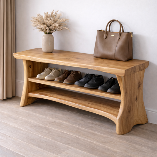 Solid Wood Entryway Bench with Shoe Storage Shelf – Natural Wood Shoe Rack Bench Kitchnce