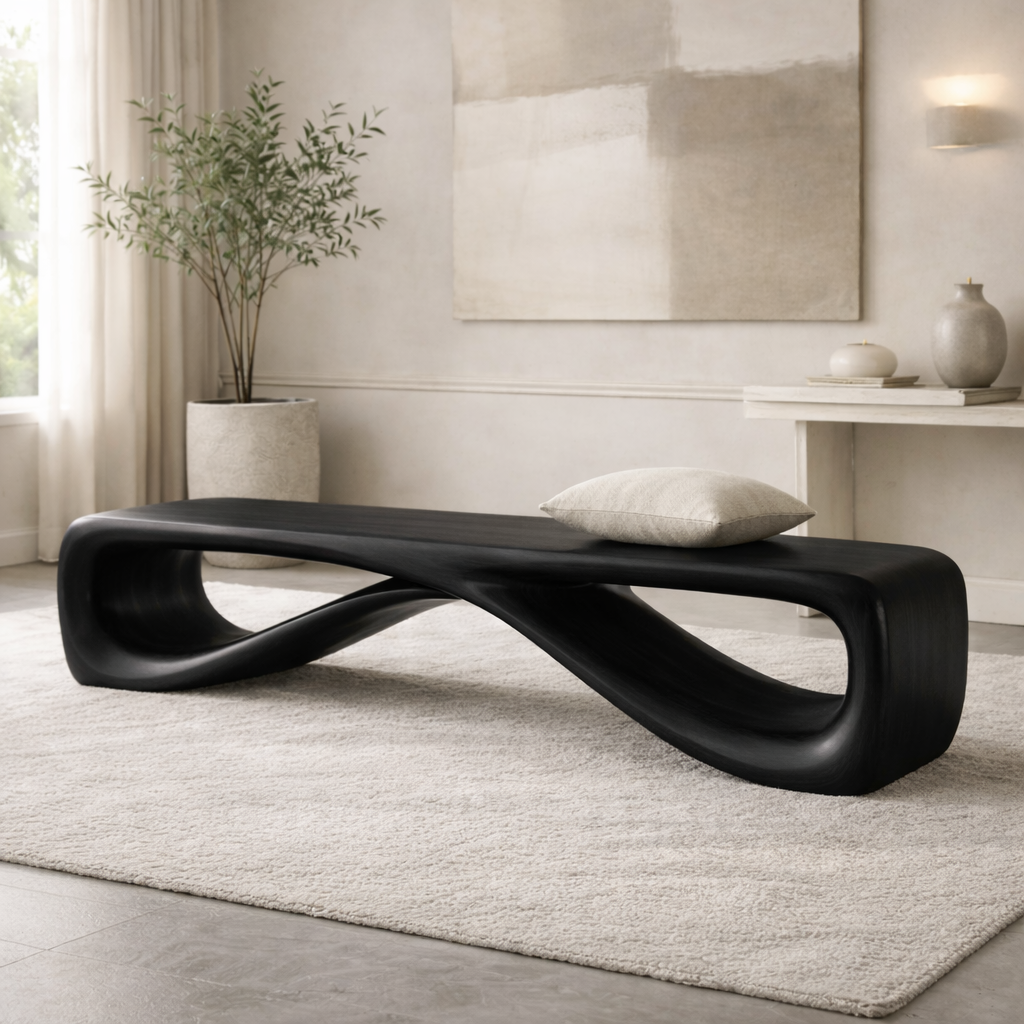 Contemporary Sculptural Entryway Bench, Curved Hallway Seating for Luxury Interiors