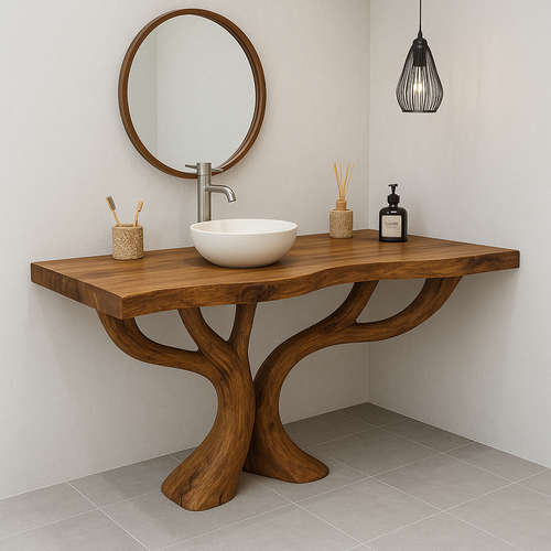 Handcrafted Solid Wood Bathroom Vanity – Sculptural Double Branch Base, Organic Modern Design Kitchnce