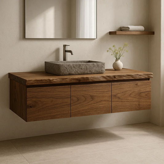Handcrafted Solid Wood Floating Vanity - 3-Drawer Live Edge Walnut for Vessel Sink Kitchnce