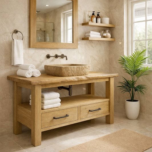 Rustic Solid Wood Bathroom Vanity Cabinet With Drawers And Storage Shelf Kitchnce