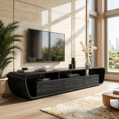 Modern Wave Front TV Console, Sculptural Entertainment Stand for Luxury Interiors