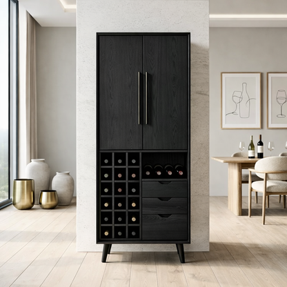 Modern Wine Cabinet with Bottle Rack, Drawers and Tall Concealed Storage