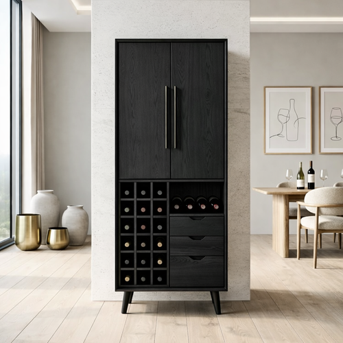 Modern Wine Cabinet with Bottle Rack, Drawers and Tall Concealed Storage