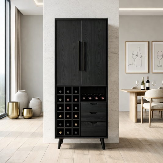 Modern Wine Cabinet with Bottle Rack, Drawers and Tall Concealed Storage