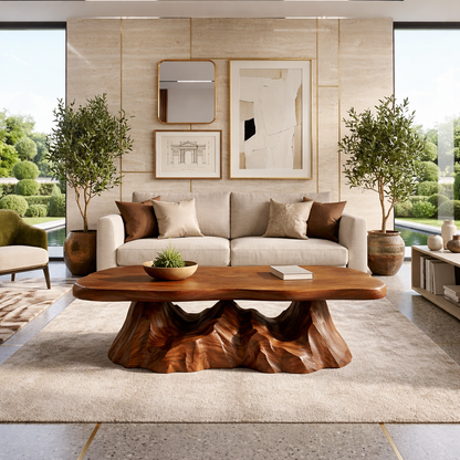Sculptural Wooden Coffee Table with Unique Wavy Design