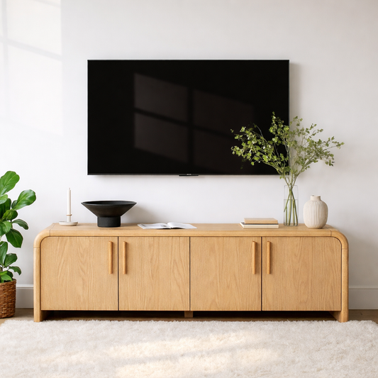 Minimalist Wood TV Stand With Doors Modern Media Console Long Entertainment Center Kitchnce