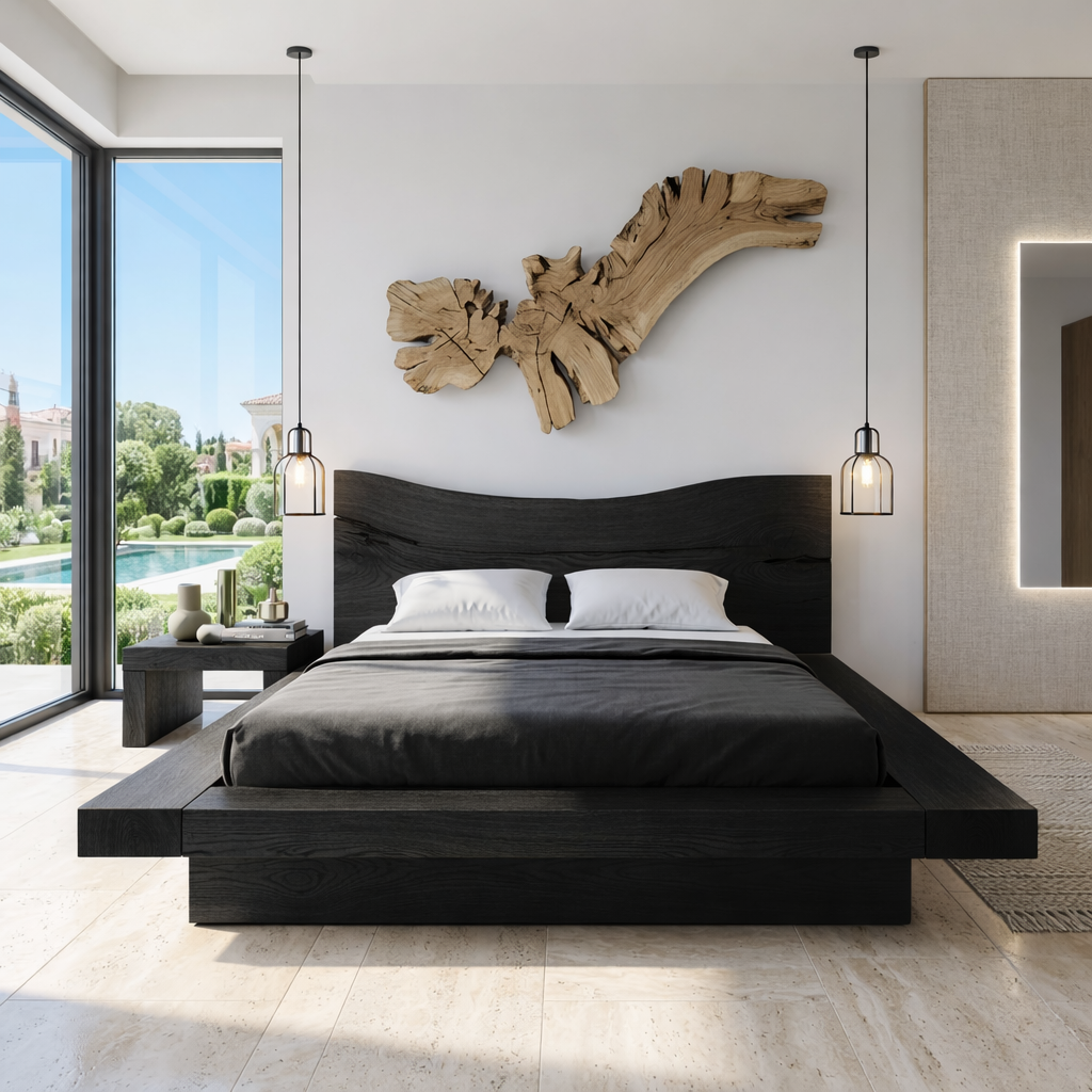 Organic Modern Live Edge Bed Frame, Minimalist Platform Luxury Furniture Design