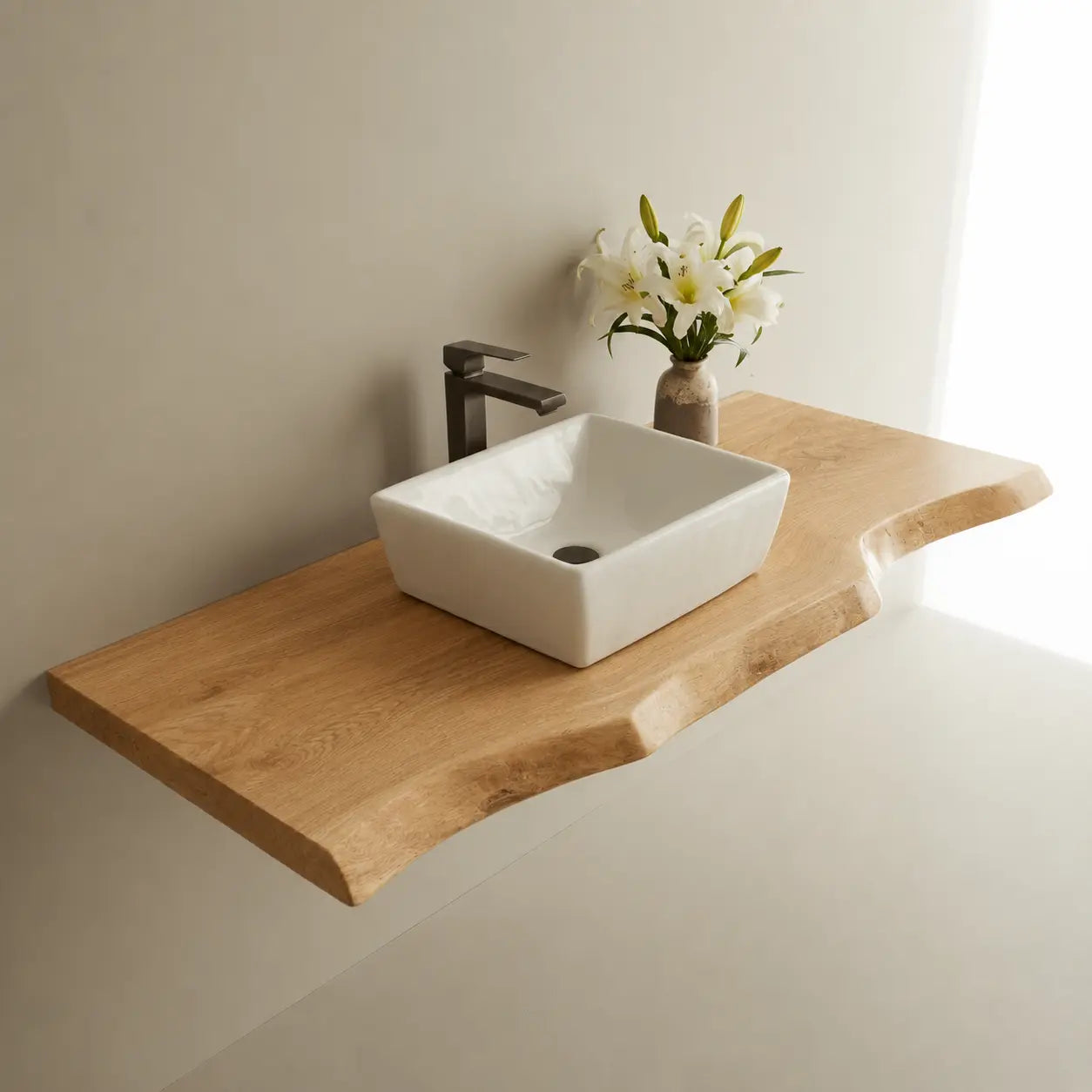 Live Edge Vanity Shelf | Solid Wood Floating Bathroom Countertop Kitchnce