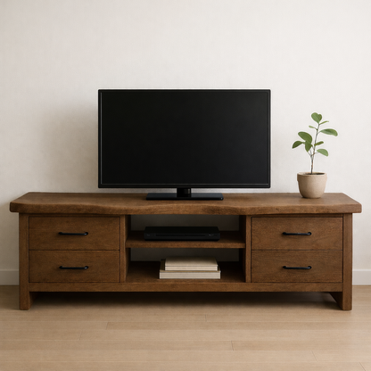 Solid Wood TV Stand with Drawers and Open Shelf Modern Rustic Entertainment Center