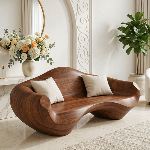 Modern Sculptural Curved Sofa, Organic Minimalist Statement Accent Furniture Piece