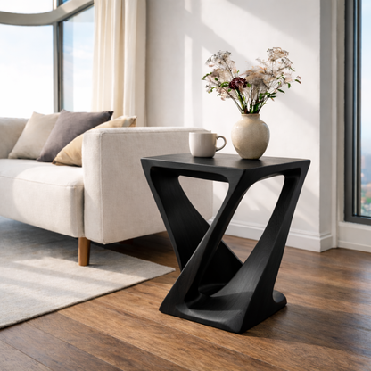 Modern Solid Wood End Table – Sculptural Wooden Side Table for Living Room Kitchnce