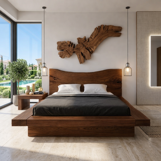 Organic Modern Live Edge Bed Frame, Minimalist Platform Luxury Furniture Design