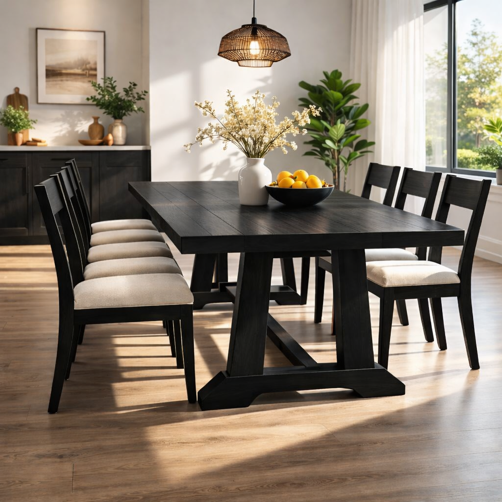 Handcrafted Solid Wood Dining Table – Live Edge Kitchen Table with Artisan Joinery Base