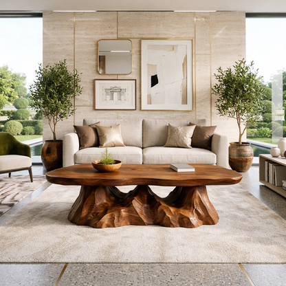Sculptural Wooden Coffee Table with Unique Wavy Design