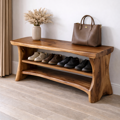 Solid Wood Entryway Bench with Shoe Storage Shelf – Natural Wood Shoe Rack Bench Kitchnce