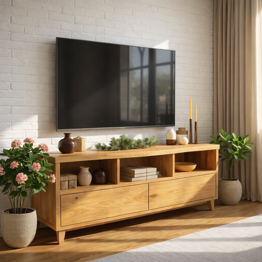 Mid Century TV Stand Solid Wood Media Console Modern Entertainment Center Storage Kitchnce