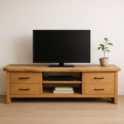 Solid Wood TV Stand with Drawers and Open Shelf Modern Rustic Entertainment Center