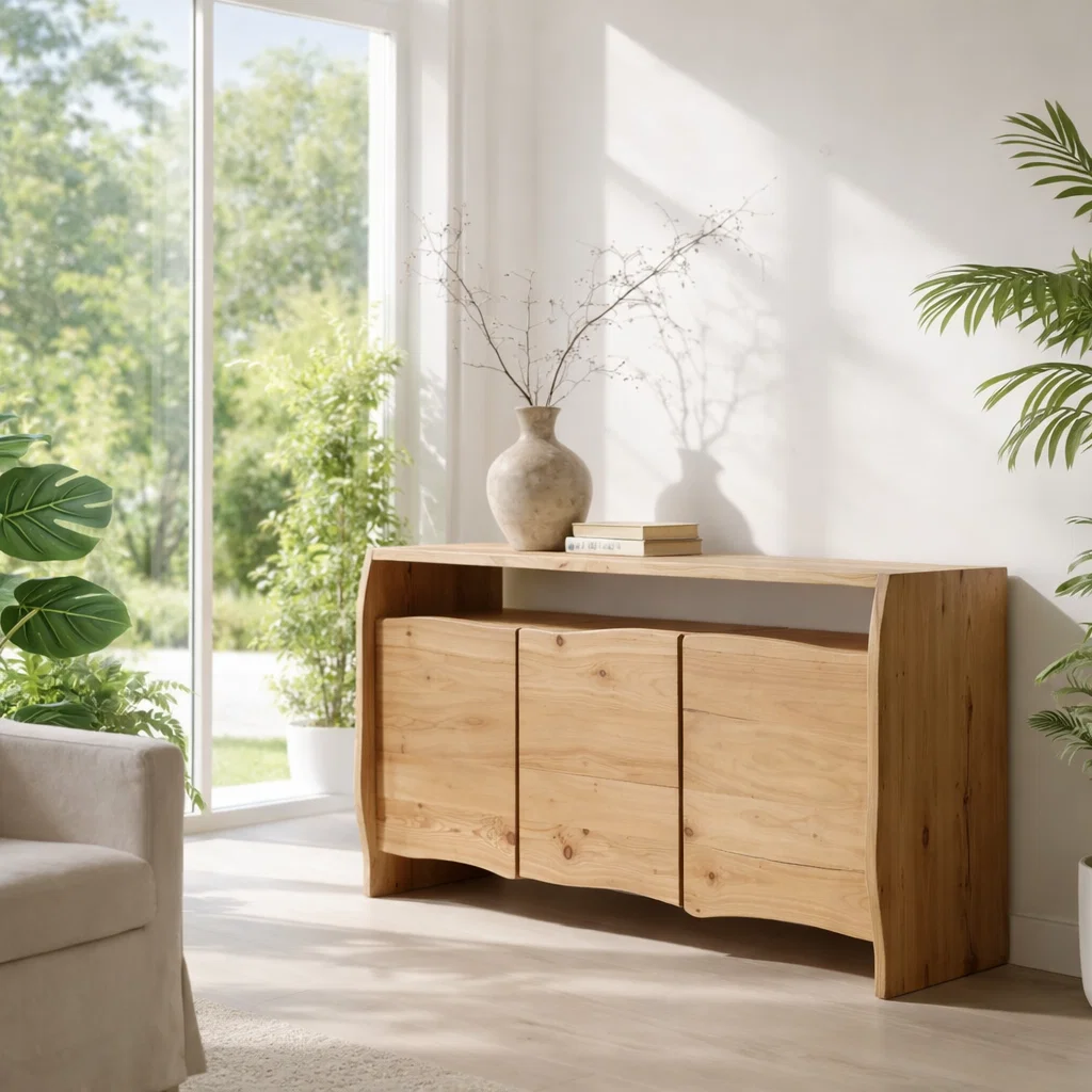 Solid Wood Curved Sideboard Cabinet with Doors