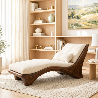 Modern Curved Chaise Lounge Chair with Cushion for Bedroom Reading Nook