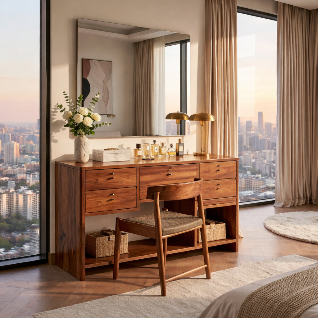 Handcrafted Solid Wood Makeup Vanity with Storage | Elegant Modern Design