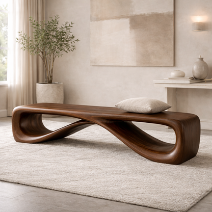 Contemporary Sculptural Entryway Bench, Curved Hallway Seating for Luxury Interiors