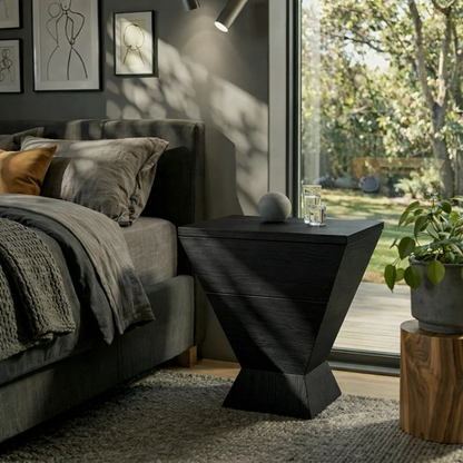 Modern Geometric Solid Wood Nightstand with Drawer – Minimalist Bedside Table