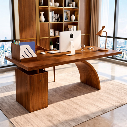 Modern Executive Desk with Curved Base, Large Minimalist Home Office Writing Table