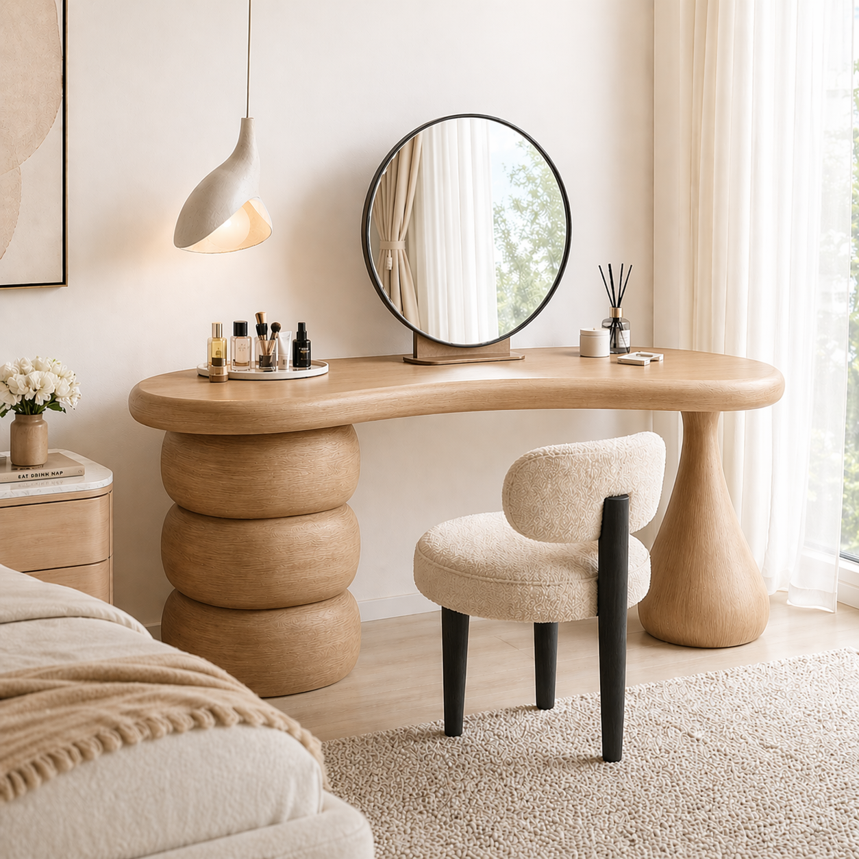Modern Makeup Vanity Desk With Mirror Sculptural Dressing Table Bedroom Furniture Set