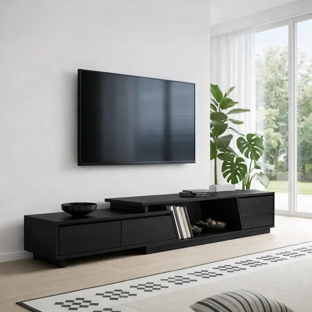 Solid Wood TV Cabinet Low Profile – Modern Walnut Media Console Kitchnce