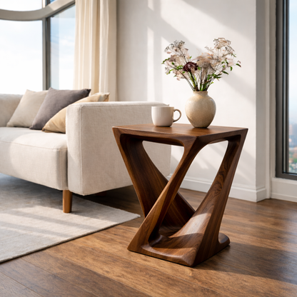 Modern Solid Wood End Table – Sculptural Wooden Side Table for Living Room Kitchnce