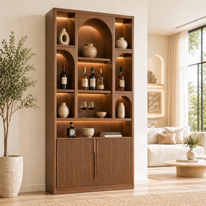 Tall Wine Cabinet Bar Display Storage Shelves Freestanding Home Entertaining Cabinet