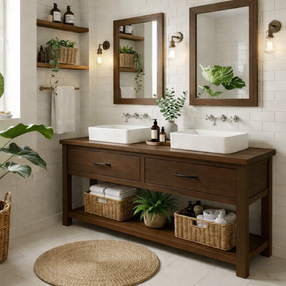 Modern Farmhouse Bathroom Vanity Cabinet Double Sink Base Wood Bathroom Console Storage Kitchnce