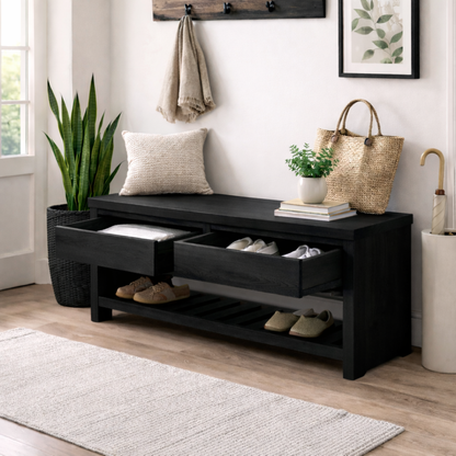 Wood Entryway Bench with Storage Drawers | Modern Hallway Seating & Shoe Rack Kitchnce