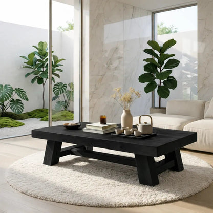 Handcrafted Solid Wood Coffee Table, Rustic Style with Geometric Legs Kitchnce