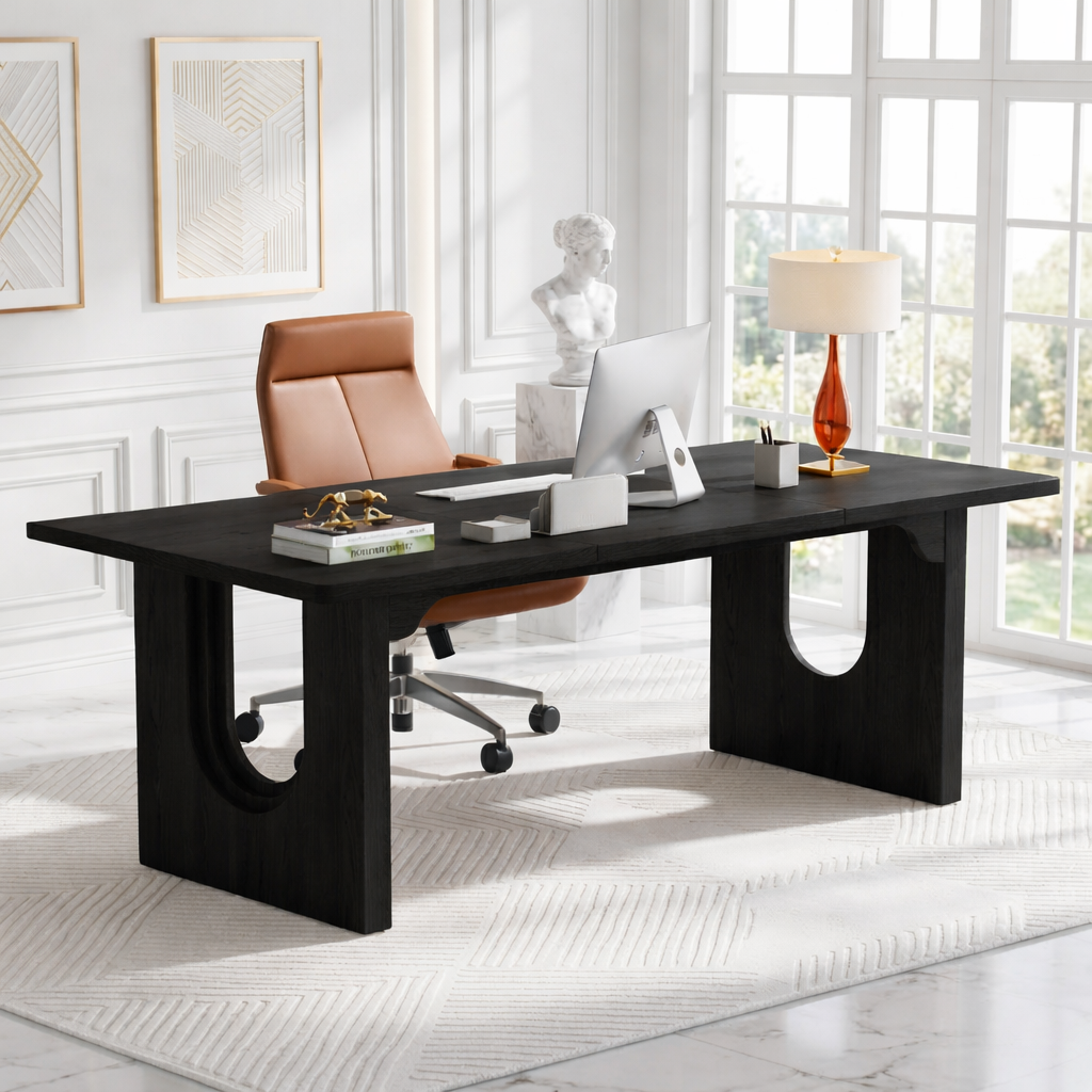 Modern Executive Desk with Sculptural Base Home Office Work Table