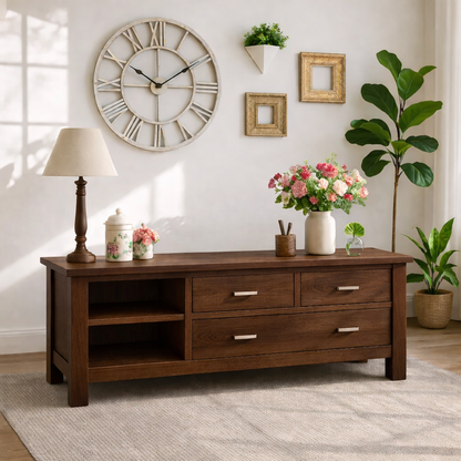 Solid Wood Console Table with Drawers, Farmhouse Wood Media Cabinet with Storage Kitchnce