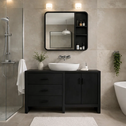 Solid Wood Bathroom Vanity Cabinet with Drawers & Double Doors – Modern Finish