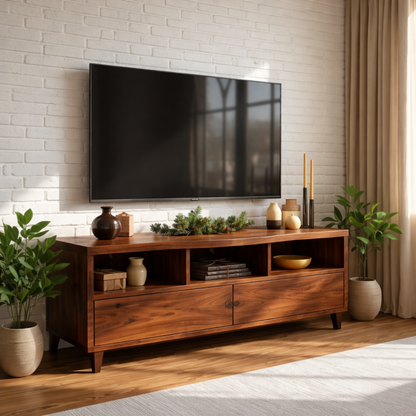 Mid Century TV Stand Solid Wood Media Console Modern Entertainment Center Storage Kitchnce