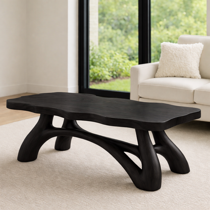 Solid Wood Coffee Table with Sculptural Curved Legs – Modern Living Room Table Kitchnce