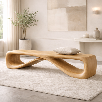 Contemporary Sculptural Entryway Bench, Curved Hallway Seating for Luxury Interiors