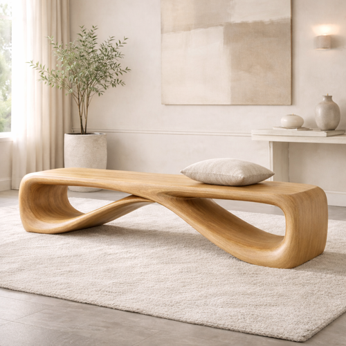 Contemporary Sculptural Entryway Bench, Curved Hallway Seating for Luxury Interiors