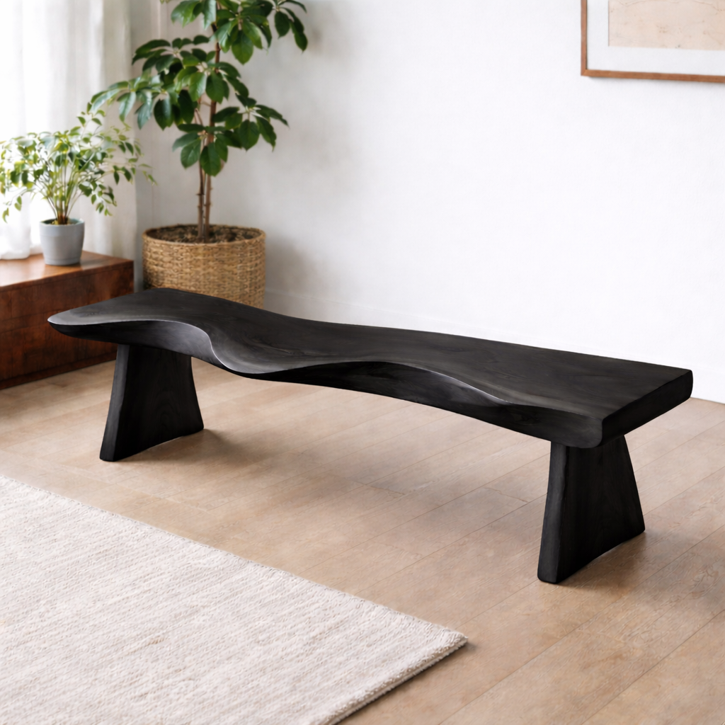Live Edge Solid Wood Bench – Natural Wood Rustic Entryway Seating Bench Kitchnce